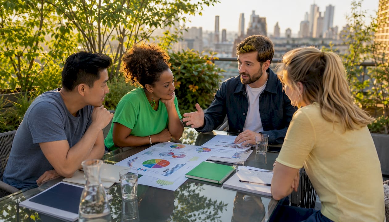 Diverse team collaborating in coworking space