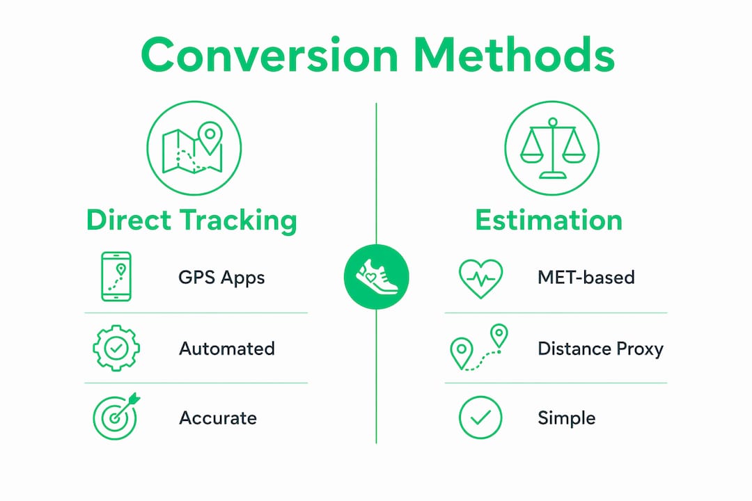 Infographic comparing cycling to steps conversion methods