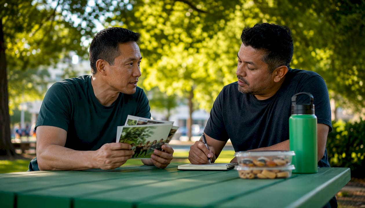 Two men discussing effective donating methods