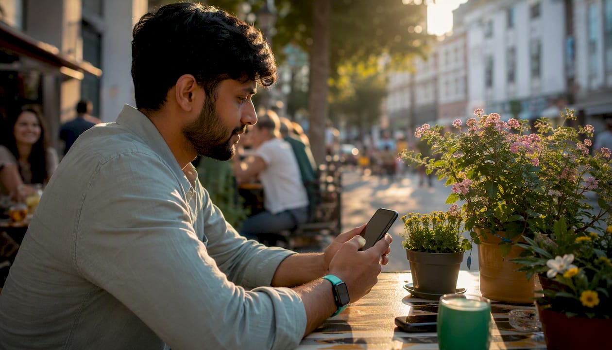 Hands holding phone for engagement app