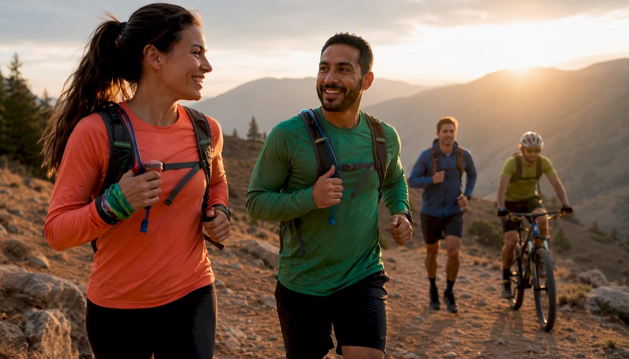 Employees jogging and cycling in a charity movement challenge