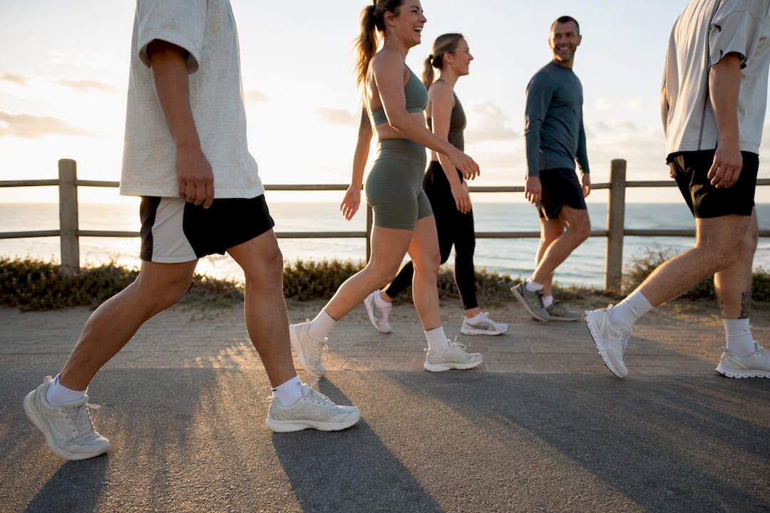 Small team walking together outdoors