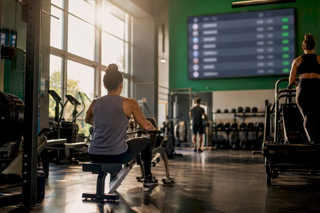 Digital leaderboard screen in gym interior