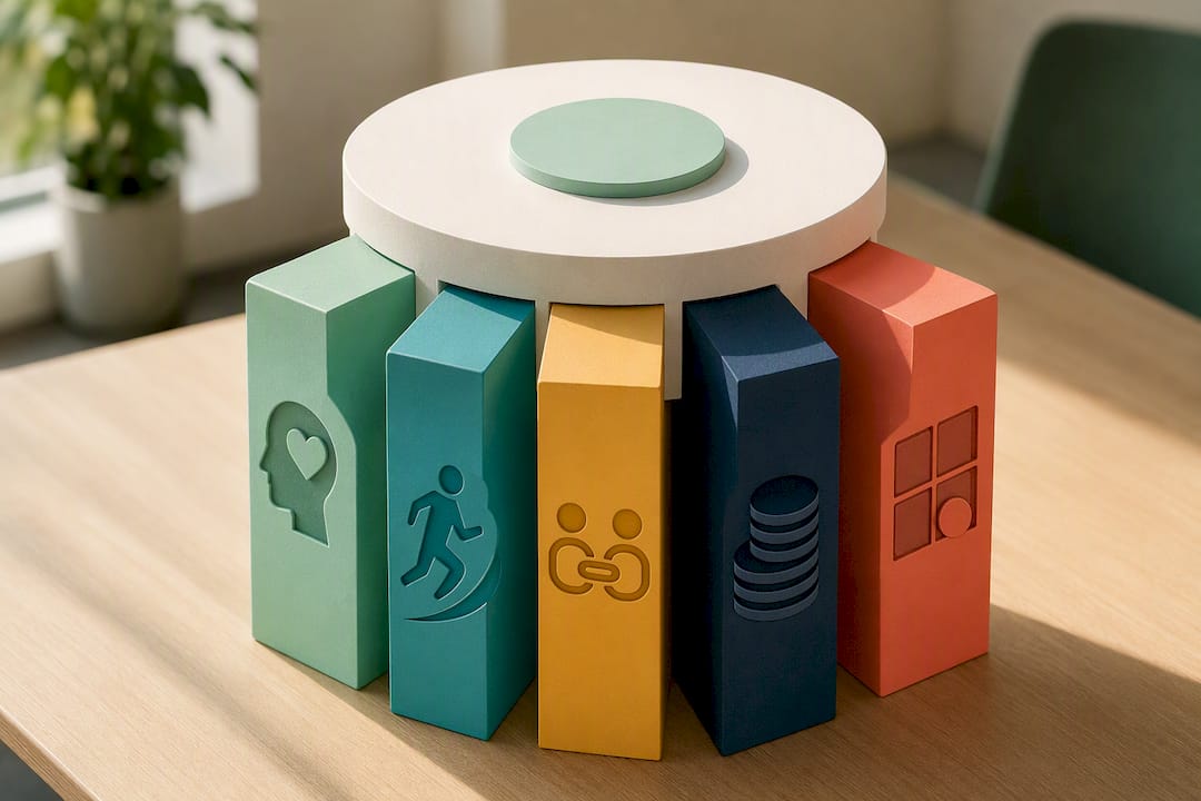 Five pillars supporting wellbeing policy framework