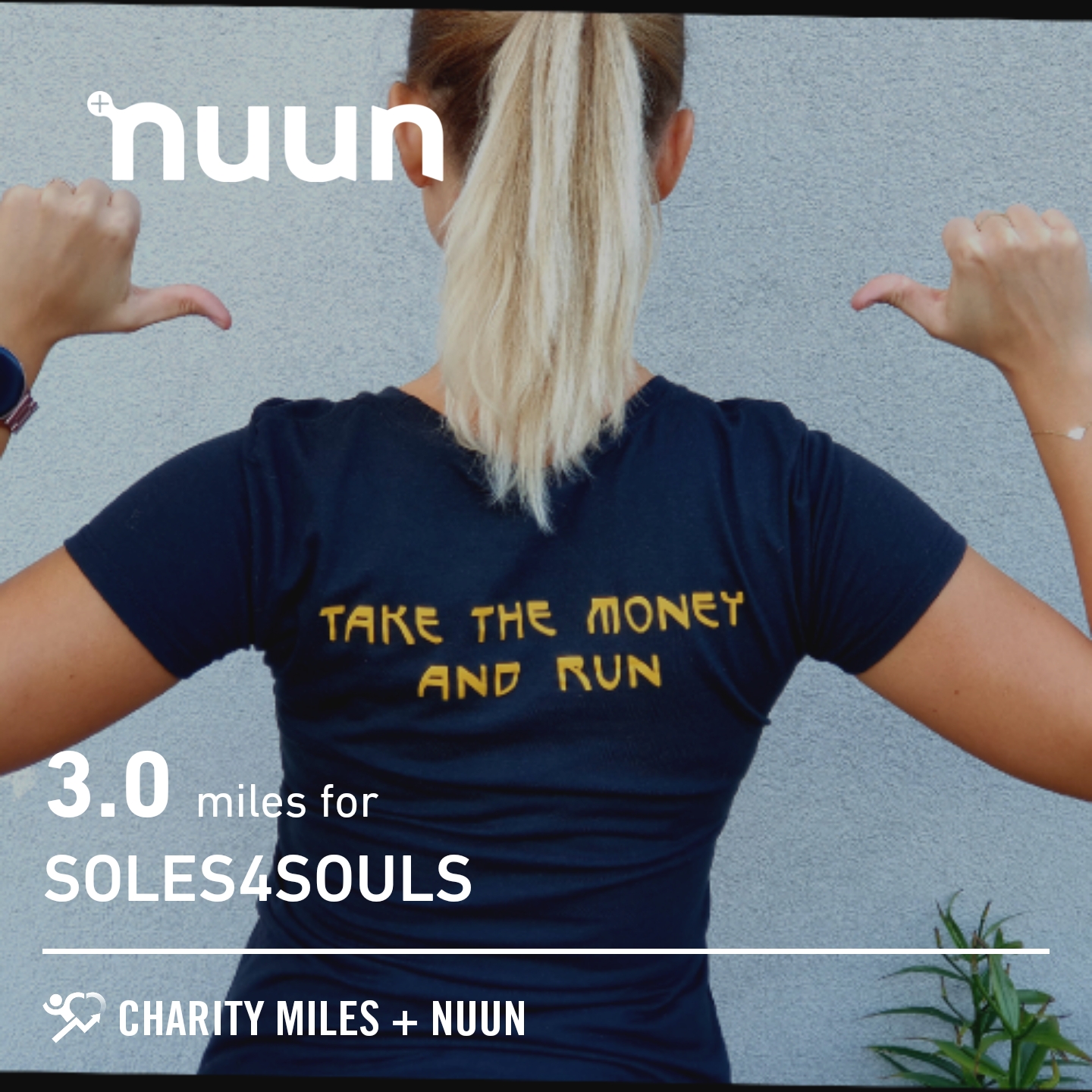 Semperit employee wearing a t-shirt reading "Take the money and run"