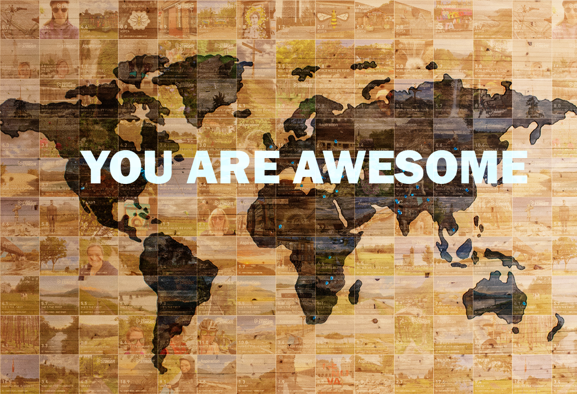 A collage of Hilti team members over a map of the world, with "You Are Awesome" written on top.